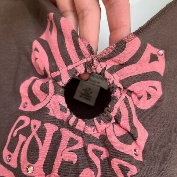 Guess Y2K Vintage Cotton Tee Tank Art Deco Graphic Rhinestone Embellished - LG - Picture 8 of 9